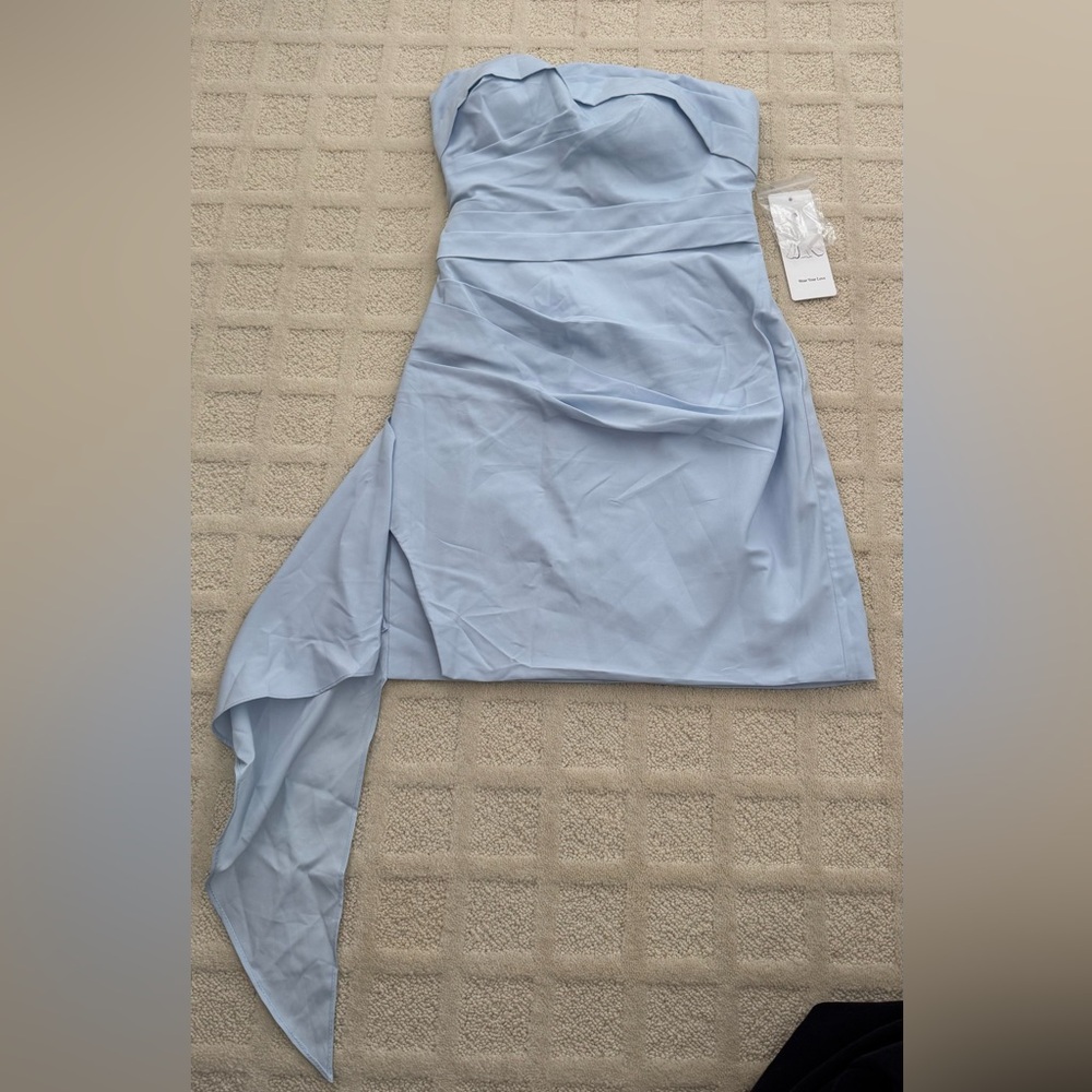 Amazon Light Blue Asymmetrical Strapless Midi Dress